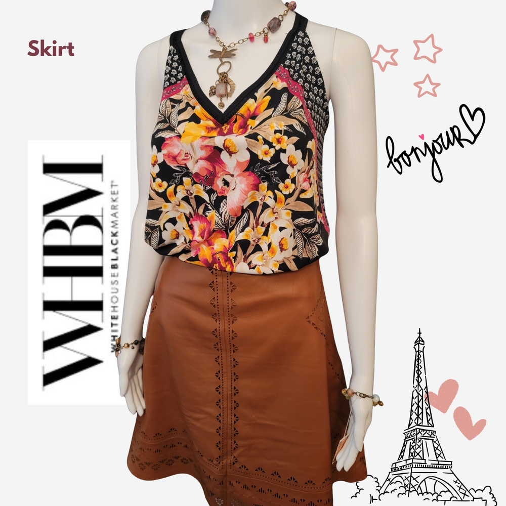 White House Black Market Brown Laser-Cut A-Line Mini Skirt